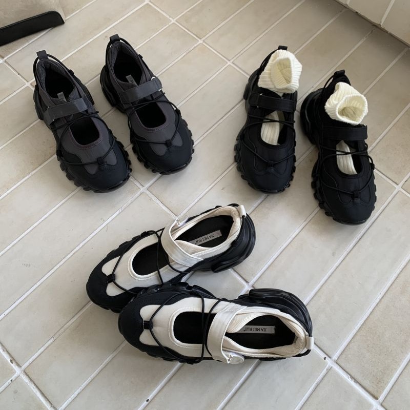 Men'S Shoes With Velcro - 여성용 스포티한 청키 플랫폼 메리 제인