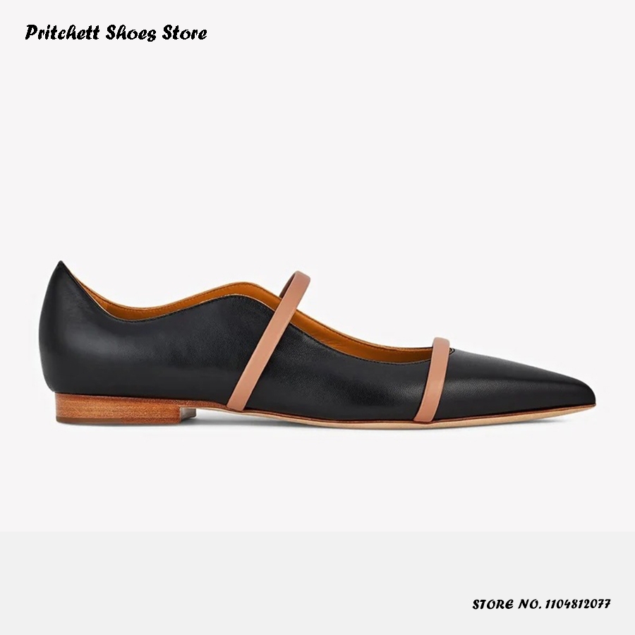 Men'S Shoes Slip On - 여성용 듀얼 스트랩 가죽 발레 플랫