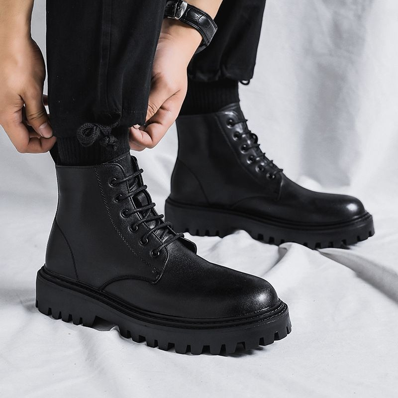 남성 하이탑 가죽 부츠 패션 영국 스타일 레트로 두꺼운 - Men'S Shoes To Increase Height 리뷰 및 가격