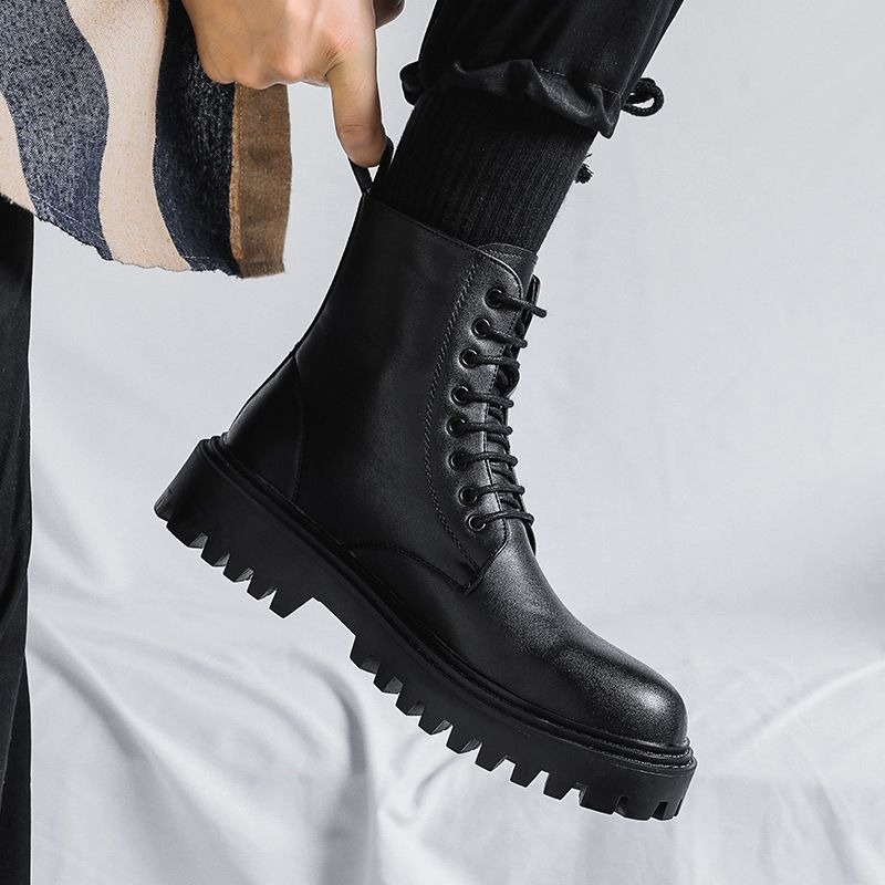 남성 하이탑 가죽 부츠 패션 영국 스타일 레트로 두꺼운 - Men'S Shoes To Increase Height 리뷰 및 가격
