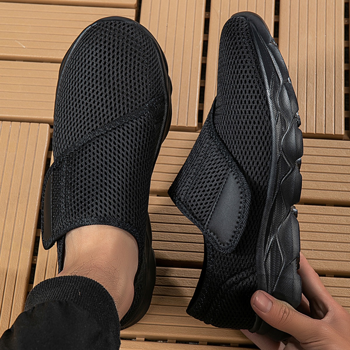 새로운 남성용 통기성 메쉬 워킹화 조절 가능한 벨크로  - Men'S Shoes With Velcro 리뷰 및 가격