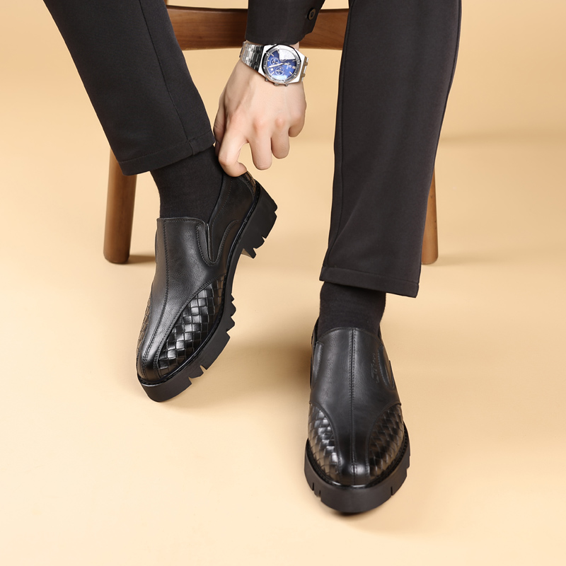 남성용 블랙 가죽 신발, 두꺼운 바닥 높이 증가 스타일 - Men Shoes Prada 리뷰 및 가격