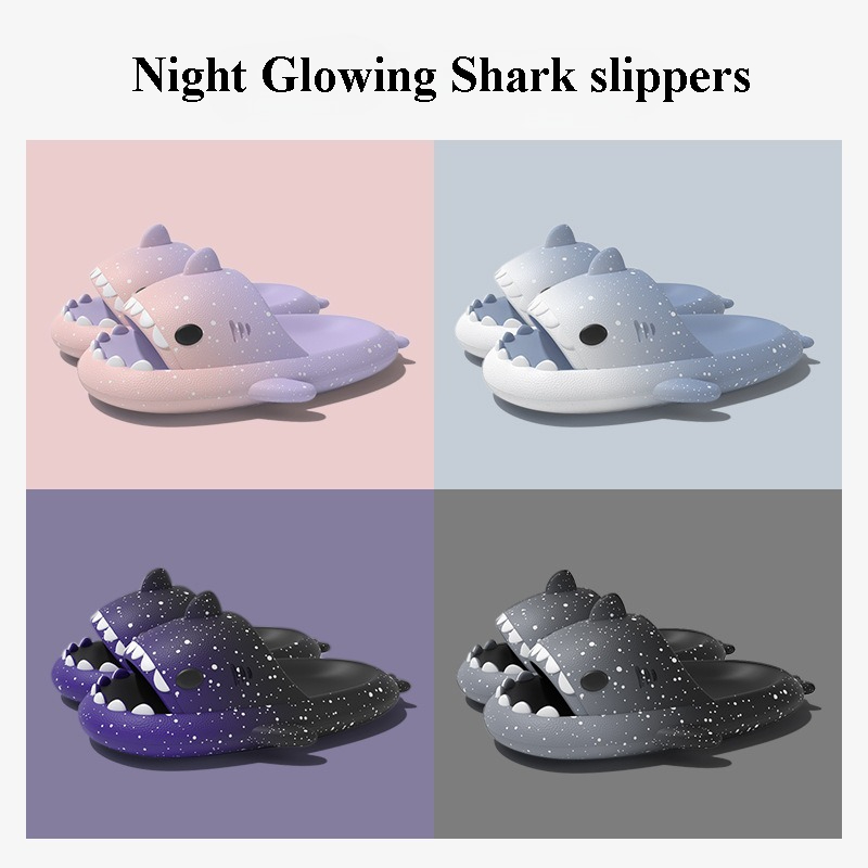 여성을위한 귀여운 만화 상어 슬리퍼 남성 그라디언트 색 - Men'S Shoes Slip On 리뷰 및 가격