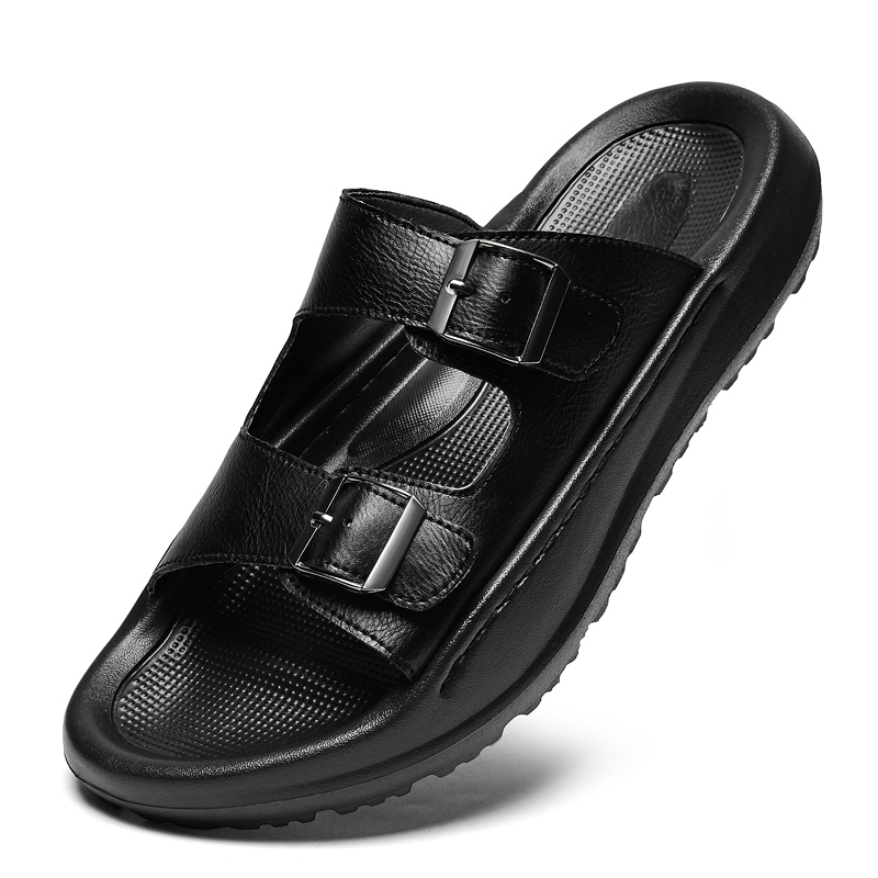 남성 슬립 온 샌들 가죽 슬리퍼 더블 버클 소프트 컴포 - Men'S Shoes With Velcro 리뷰 및 가격