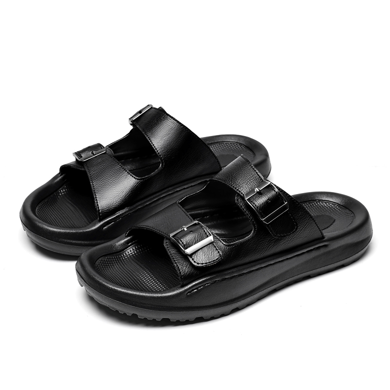 남성 슬립 온 샌들 가죽 슬리퍼 더블 버클 소프트 컴포 - Men'S Shoes With Velcro 리뷰 및 가격