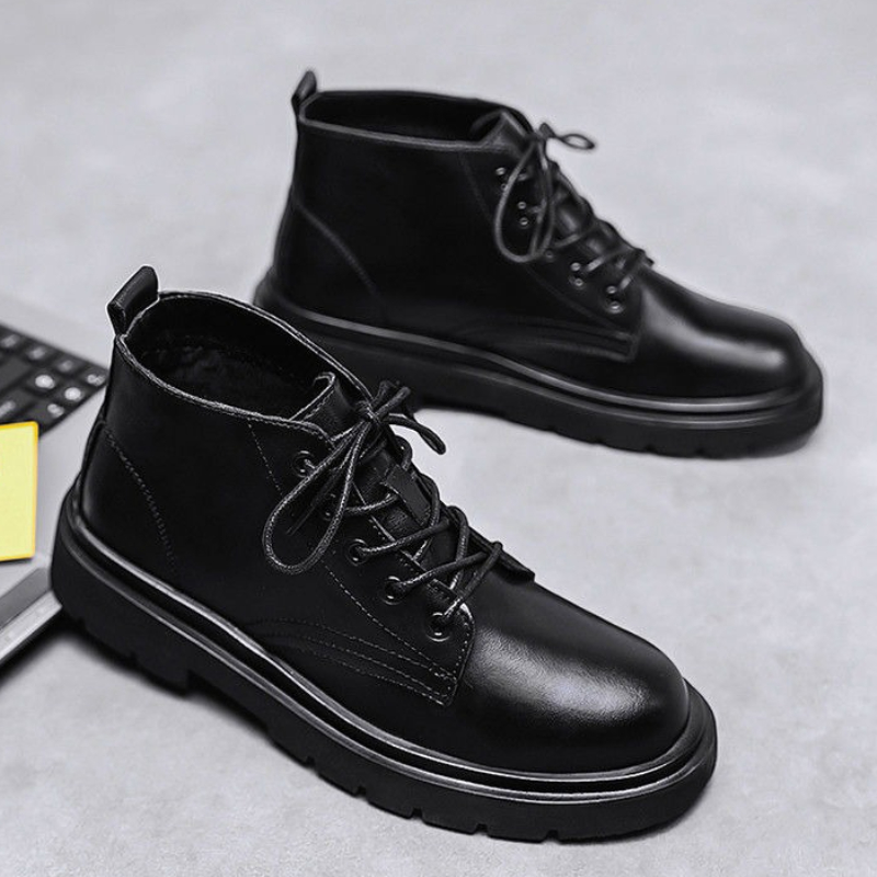가죽 블랙 남성 하이탑 레이스업 부츠 가을 영국 스타일 - Men'S Shoes To Increase Height 리뷰 및 가격