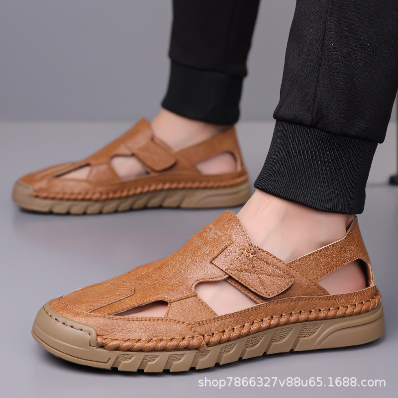 홀슈즈 남성 여름 신상 수제 온라인 캐주얼 통풍성 가죽 - Men'S Shoes With Velcro 리뷰 및 가격
