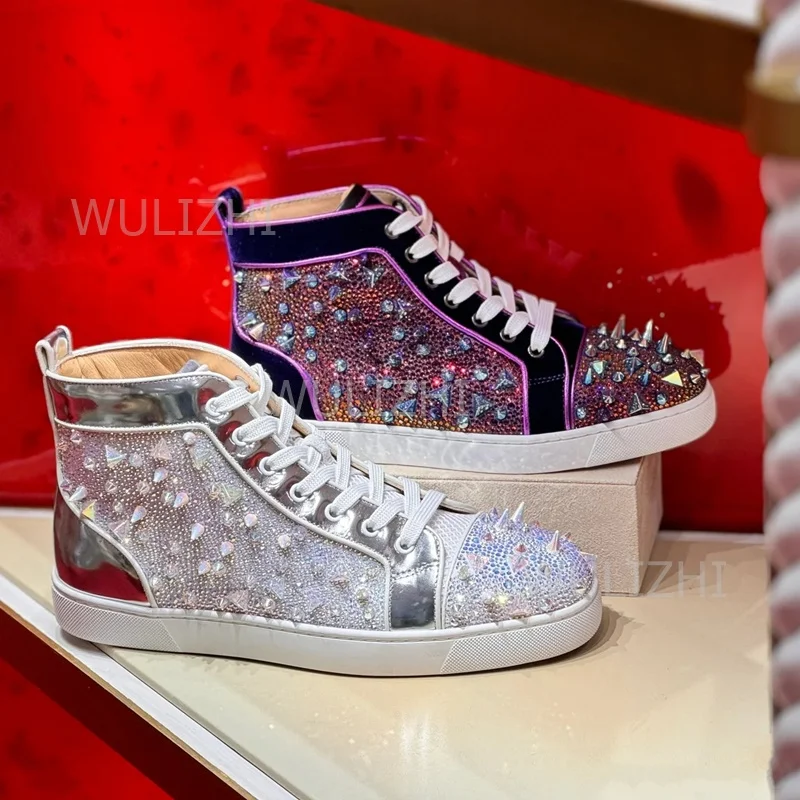 다크 퍼플 크리스탈 리벳 남성 스니커즈 플랫 레이스업  - Men Shoes Boss 리뷰 및 가격
