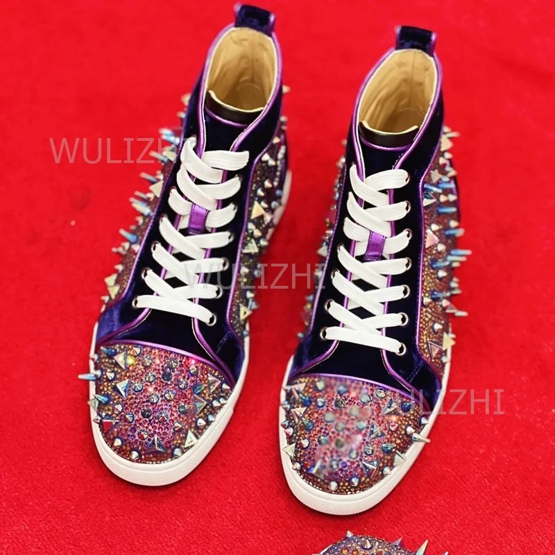 다크 퍼플 크리스탈 리벳 남성 스니커즈 플랫 레이스업  - Men Shoes Boss 리뷰 및 가격