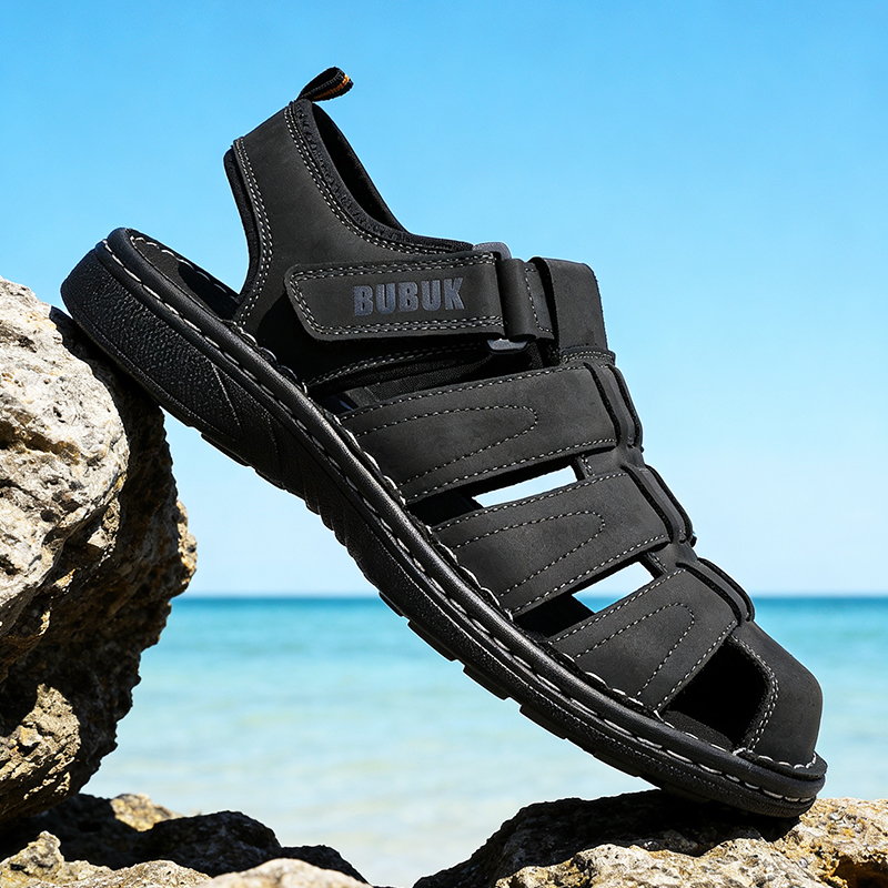 BUBUK 남성용 가죽 스포츠 샌들, 야외 해변 신발, - Men'S Shoes With Velcro 리뷰 및 가격