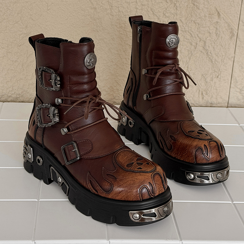남성 키높이 펑크 스타일 해골 불꽃 메탈 버클 두꺼운  - Men'S Shoes To Increase Height 리뷰 및 가격